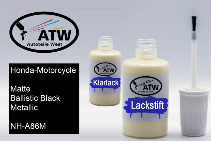 Honda-Motorcycle, Matte Ballistic Black Metallic, NH-A86M: 20ml Lackstift + 20ml Klarlack - Set, von ATW Autoteile West.